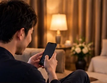スマートフォンで予約する男性の生成イメージ